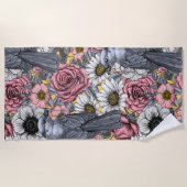 Grijze kaken en bloemen strandlaken (Voorkant)