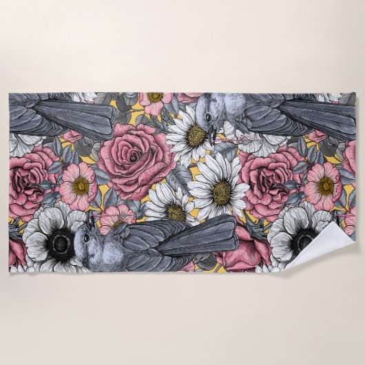 Grijze kaken en bloemen strandlaken (Voorkant)