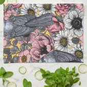 Grijze kaken en bloemen theedoek (Gevouwen)