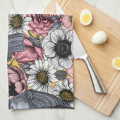 Grijze kaken en bloemen theedoek (Quarter Fold)