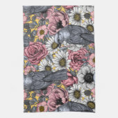 Grijze kaken en bloemen theedoek (Verticaal)