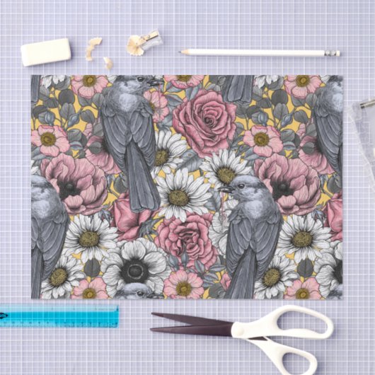 Grijze kaken en bloemen tissuepapier (Craft)