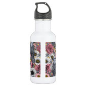 Grijze kaken en bloemen waterfles (Achterkant)