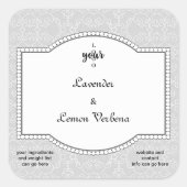 Grijze kant Damask-zeep en kaarslabel Vierkante Sticker (Voorkant)