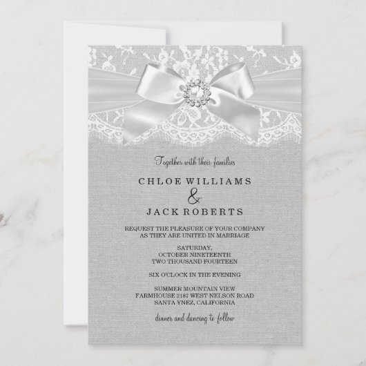 grijze kant en bruiloft uitnodiging (Voorkant)