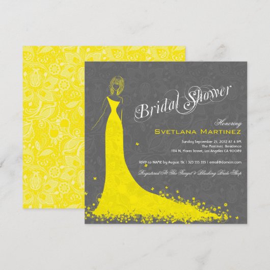 Grijze kant met geelbruidsjurk kaart (Voorkant / Achterkant)