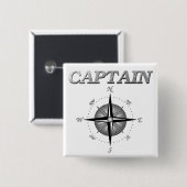 Grijze kapitein met Compass-Roos Vierkante Button 5,1 Cm (Voorkant /achterkant)