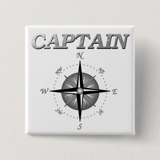 Grijze kapitein met Compass-Roos Vierkante Button 5,1 Cm (Voorkant)