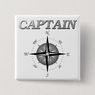 Grijze kapitein met Compass-Roos Vierkante Button 5,1 Cm