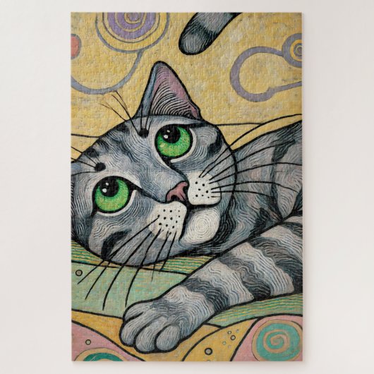 Grijze Kat 1000 Stuk Puzzel (Verticaal)