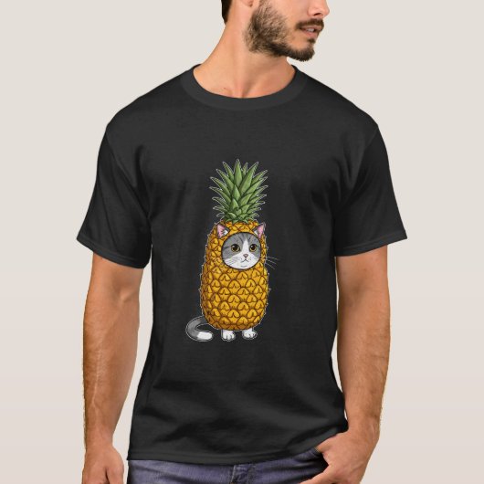 Grijze kat ananas kostuum t-shirt (Voorkant)