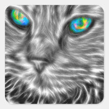 Grijze kat Art Vierkante Stickers - Glossy