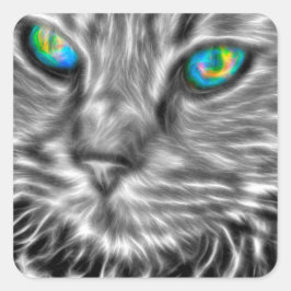 Grijze kat Art Vierkante Stickers - Glossy