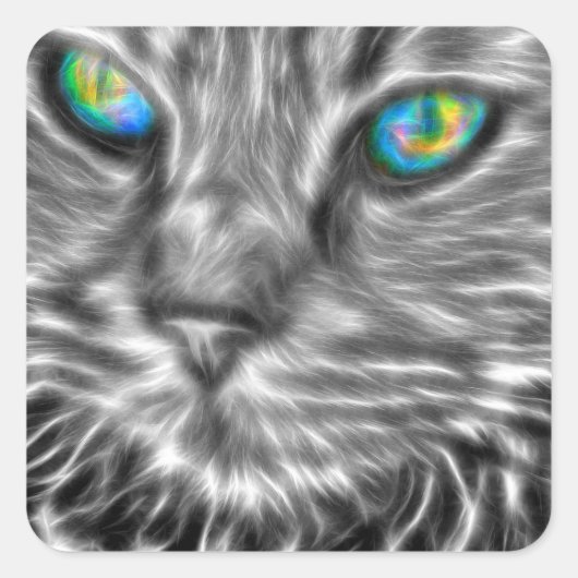 Grijze kat Art Vierkante Stickers - Glossy (Voorkant)