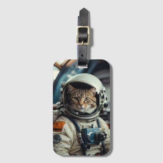Grijze kat astronaut in de ruimte bagagelabel (Voorkant (verticaal))