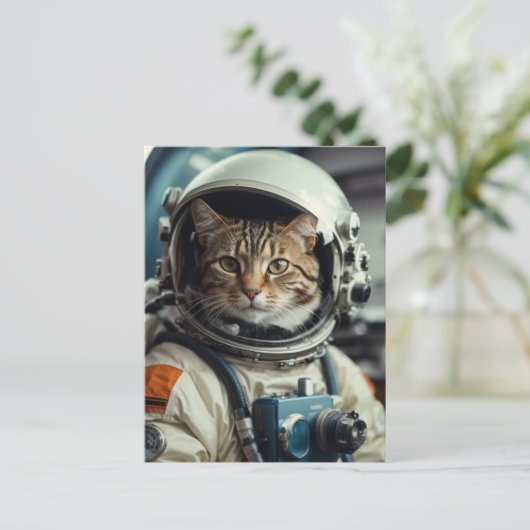 Grijze kat astronaut in de ruimte briefkaart (Staand voorkant)