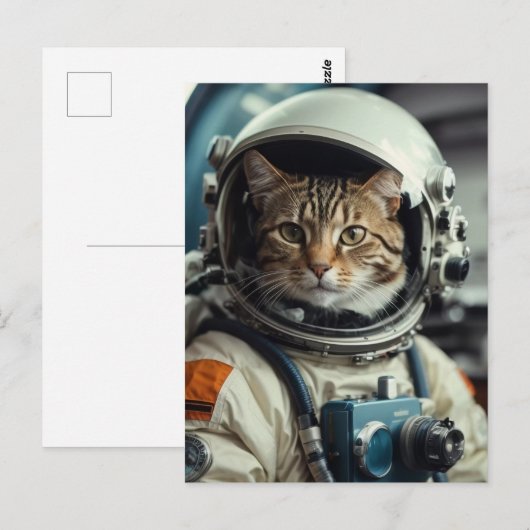 Grijze kat astronaut in de ruimte briefkaart (Voorkant / Achterkant)