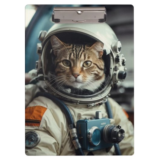 Grijze kat astronaut in de ruimte klembord (Voorkant)