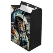 Grijze kat astronaut in de ruimte medium cadeauzakje (Voorkant Gekanteld)