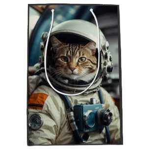 Grijze kat astronaut in de ruimte medium cadeauzakje