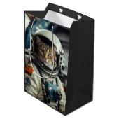 Grijze kat astronaut in de ruimte medium cadeauzakje (Achterkant Gekanteld)