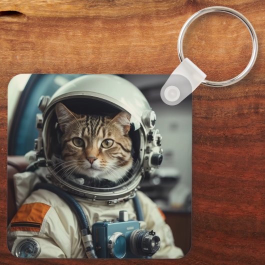 Grijze kat astronaut in de ruimte sleutelhanger (Achterkant)