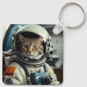 Grijze kat astronaut in de ruimte sleutelhanger (Achterkant)