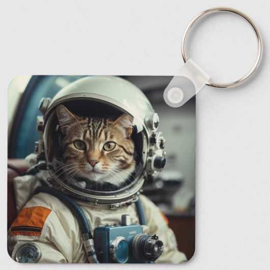 Grijze kat astronaut in de ruimte sleutelhanger (Achterkant)