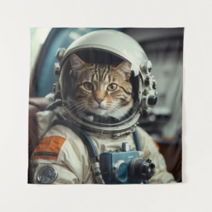 Grijze kat astronaut in de ruimte wandkleed