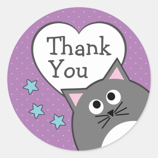 Grijze Kat Bedankt Klassieke Ronde Sticker (Voorkant)