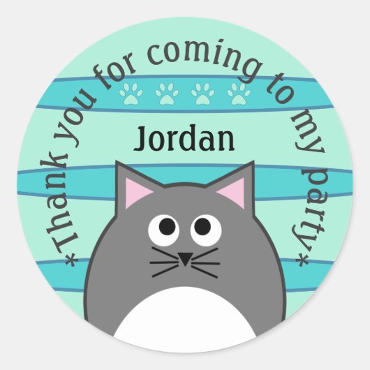 Grijze Kat Bedankt Ronde Sticker (Voorkant)