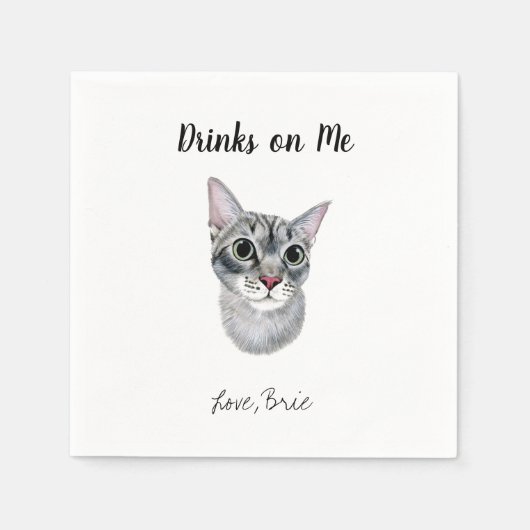 Grijze kat bruiloft cocktail servetten (Voorkant)