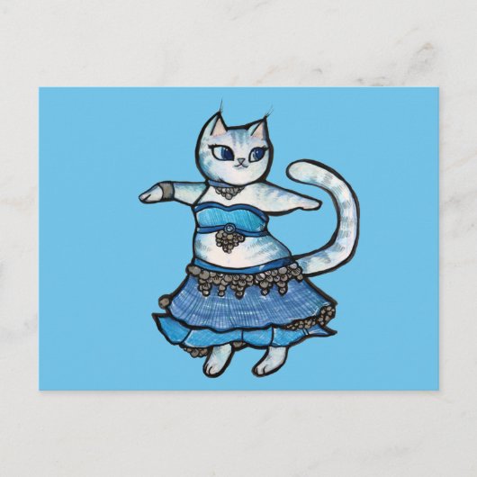 Grijze Kat Buikdanser Briefkaart (Voorkant)