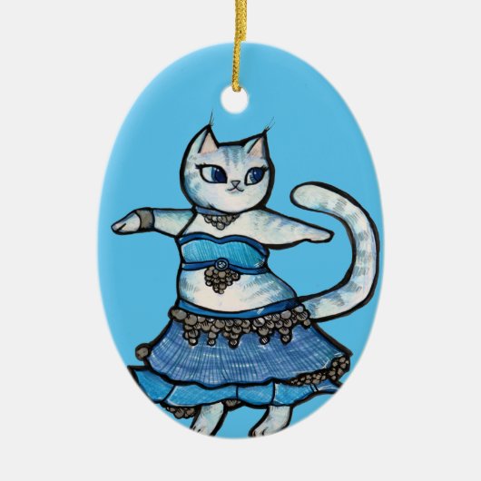 Grijze kat buikdanseres keramisch ornament (Voorkant)