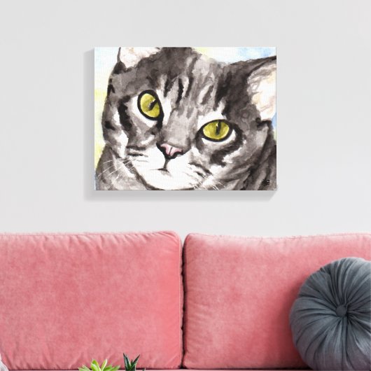 Grijze kat canvas afdruk (Insitu (Woonkamer))