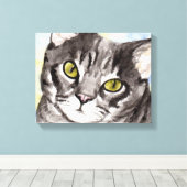 Grijze kat canvas afdruk (Insitu (Houten vloer))