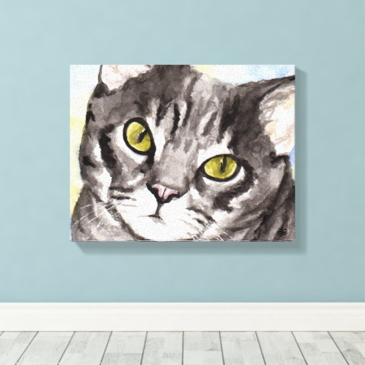 Grijze kat canvas afdruk (Insitu (Houten vloer))