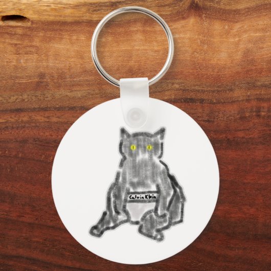 Grijze Kat Designer Ondergoed Gele Ogen Kunst Sleutelhanger (Voorkant)