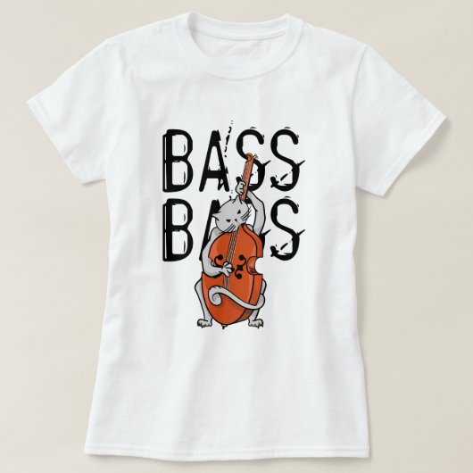 Grijze kat die een dubbele bas of rechtopstaande b t-shirt (Design voorkant)