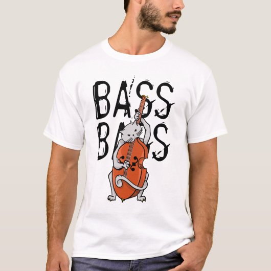Grijze kat die een dubbele bas of rechtopstaande b t-shirt (Voorkant)