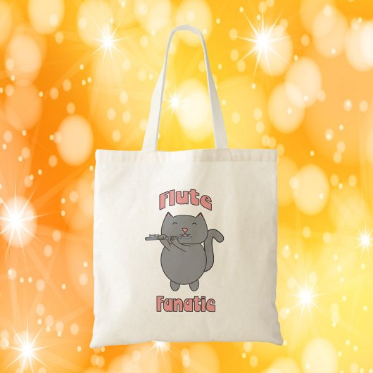 Grijze kat die fluit speelt – Grappig muzikant ges Tote Bag