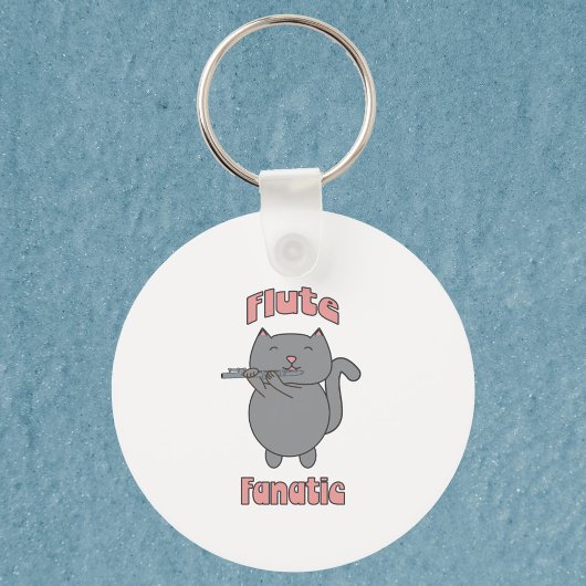 Grijze kat die fluit speelt, grappige muzikant sleutelhanger