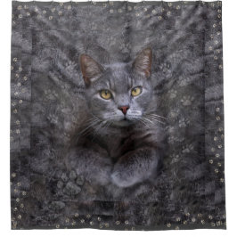 Grijze kat douchegordijn