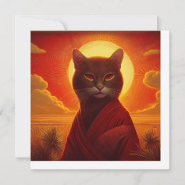 Grijze kat draagt modieuze mantel in zonsondergang kaart