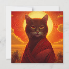 Grijze kat draagt modieuze mantel in zonsondergang magnetische uitnodiging