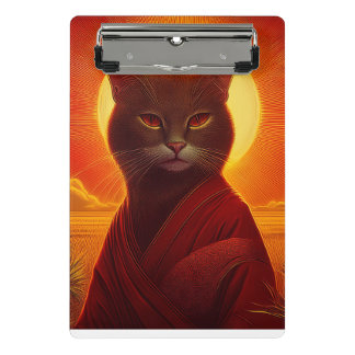 Grijze kat draagt modieuze mantel in zonsondergang mini klembord
