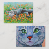 Grijze kat dubbelzijdig ACEO Visitekaartje (Voorkant / Achterkant)