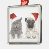 Grijze kat en Chinees kerstontwerp Metalen Ornament (Links)