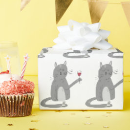 Grijze kat en muis met wijn cadeaupapier