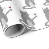 Grijze kat en muis met wijn cadeaupapier (Rol Hoek)